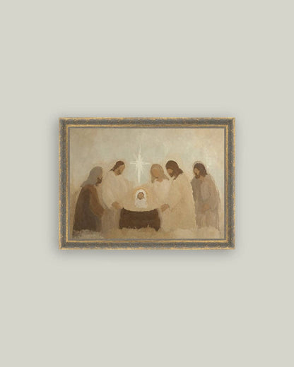 Neutral Nativity Framed Antique Art