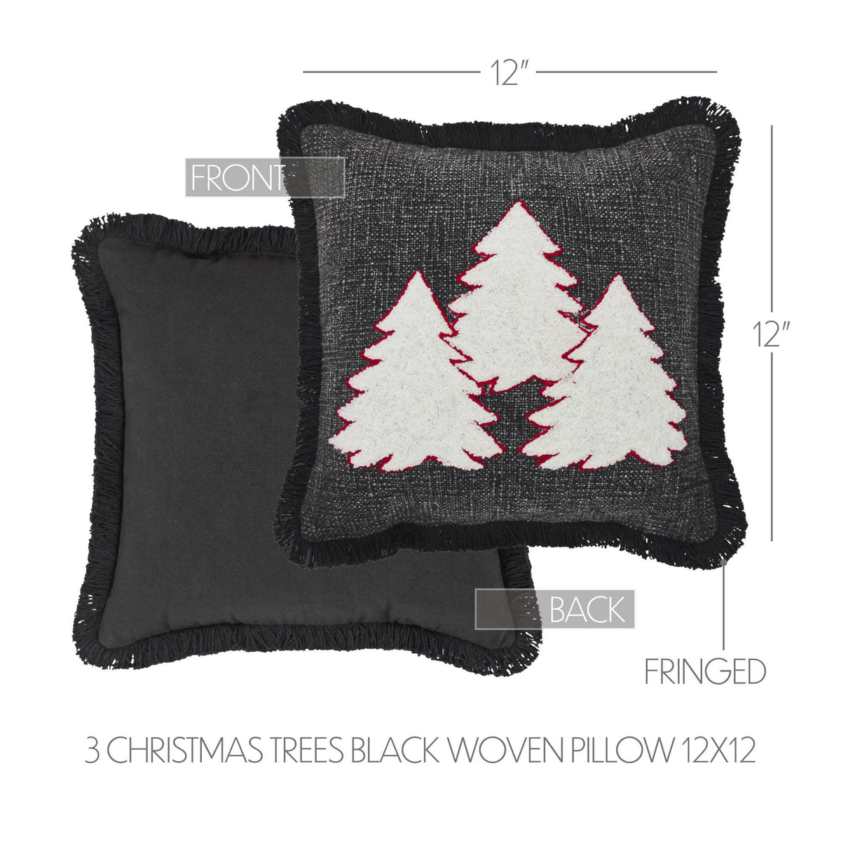 3 Christmas Trees Black Woven Throw Pillow 12x12