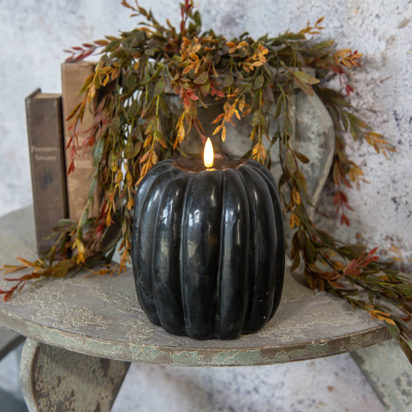 6.5" BLACK 3D FLAME PUMPKIN CANDLE