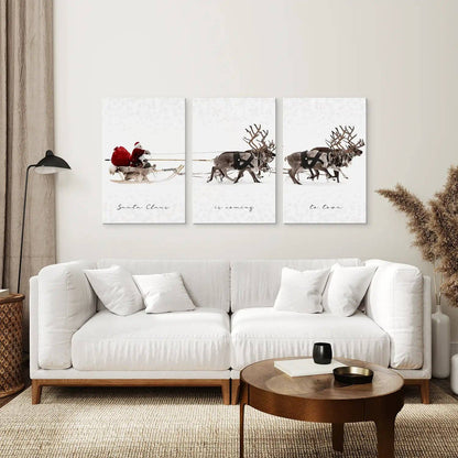Christmas Santa Claus With a Sleigh Art Print-Set/3-No Frame Included