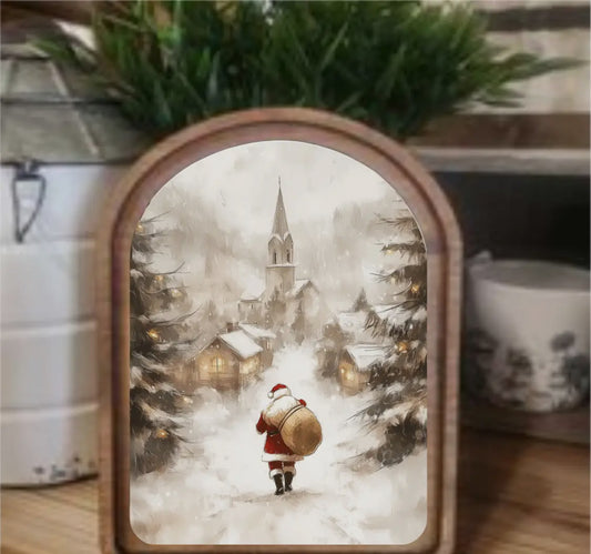 8” Arch Village Santa Framed Art