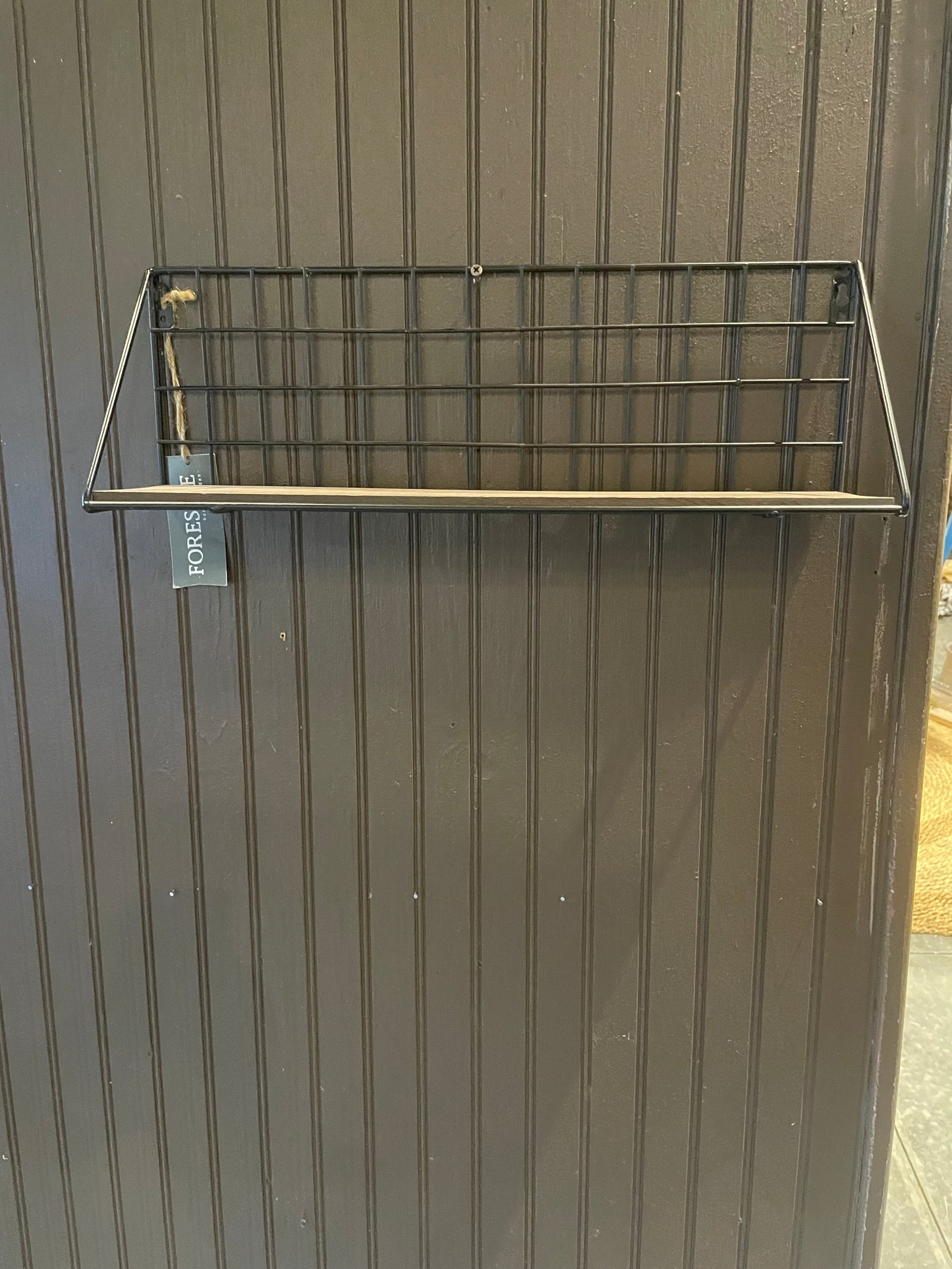 Metal Grid Wall Shelf-Wood/Metal