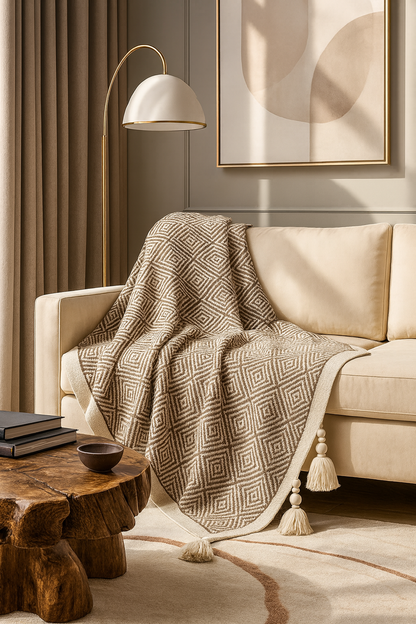 Taupe Geometric Diamond 50"x60" Throw Blanket