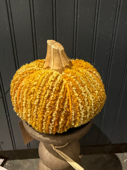 Cotton Blend Boucle/Velvet Pumpkin w/Wood Stem