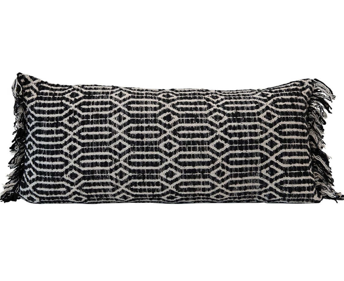 Cotton Lumbar Pillow W/ Black & White Abstract Pattern32”