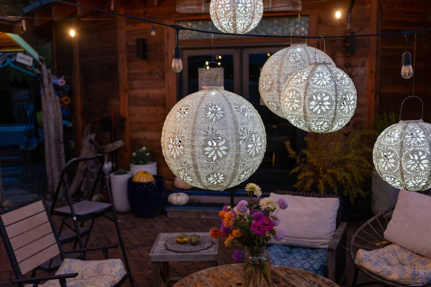 *NEW* Stella Luxe 18" Globe Boho Battery Lantern - Pearl