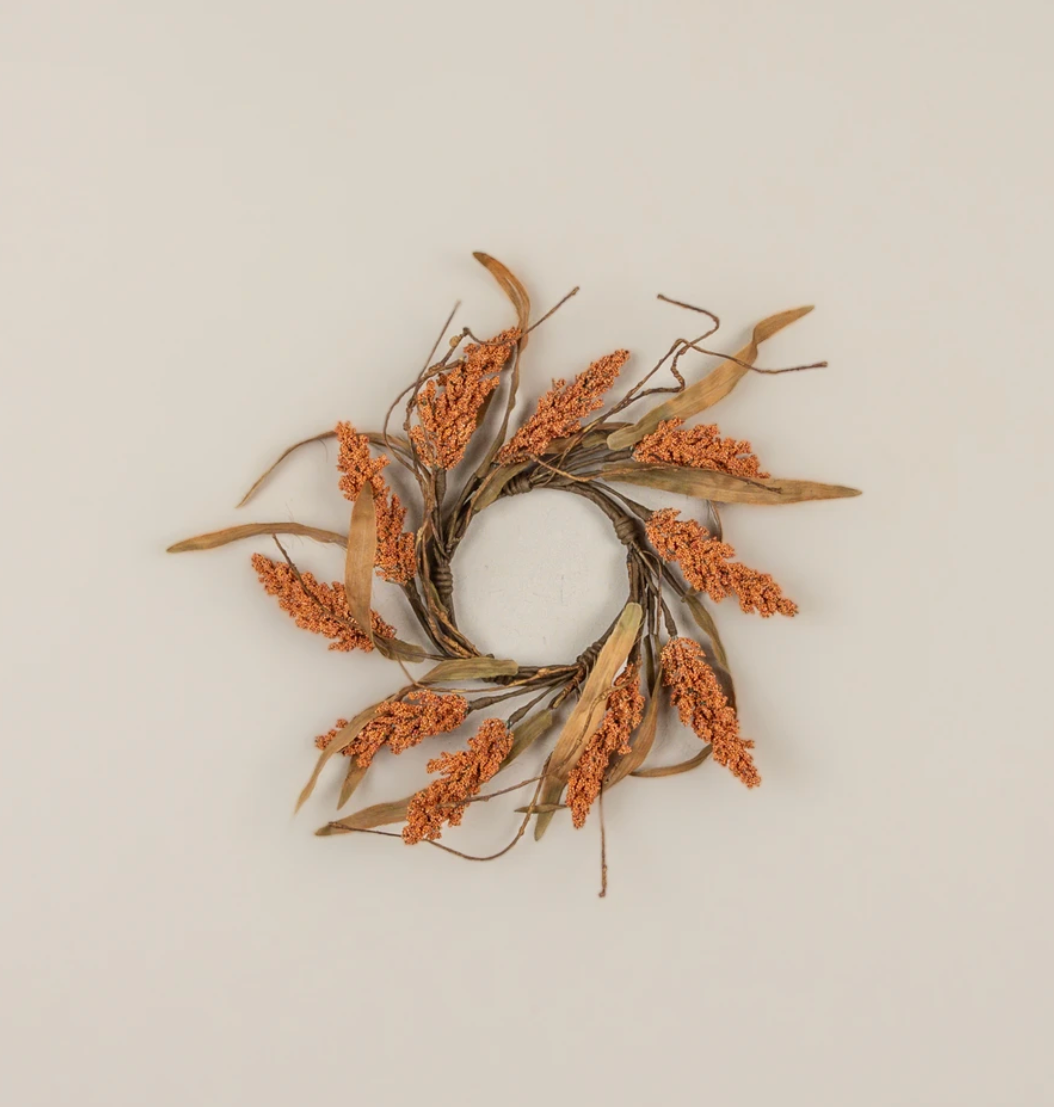 12” Orange Heather & Faux Twig Candle Ring