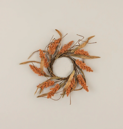 12” Orange Heather & Faux Twig Candle Ring