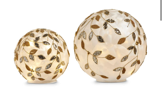 8” Lighted Champagne Leaf Balls