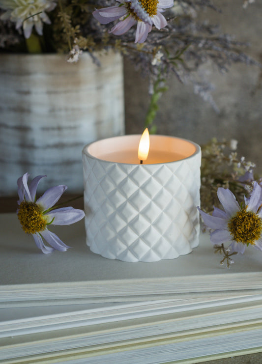 3.25” White Cement Grid 3D Flame Candle