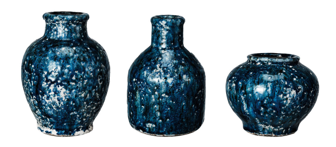 Blue Decorative Terra-cotta Vase-Lg