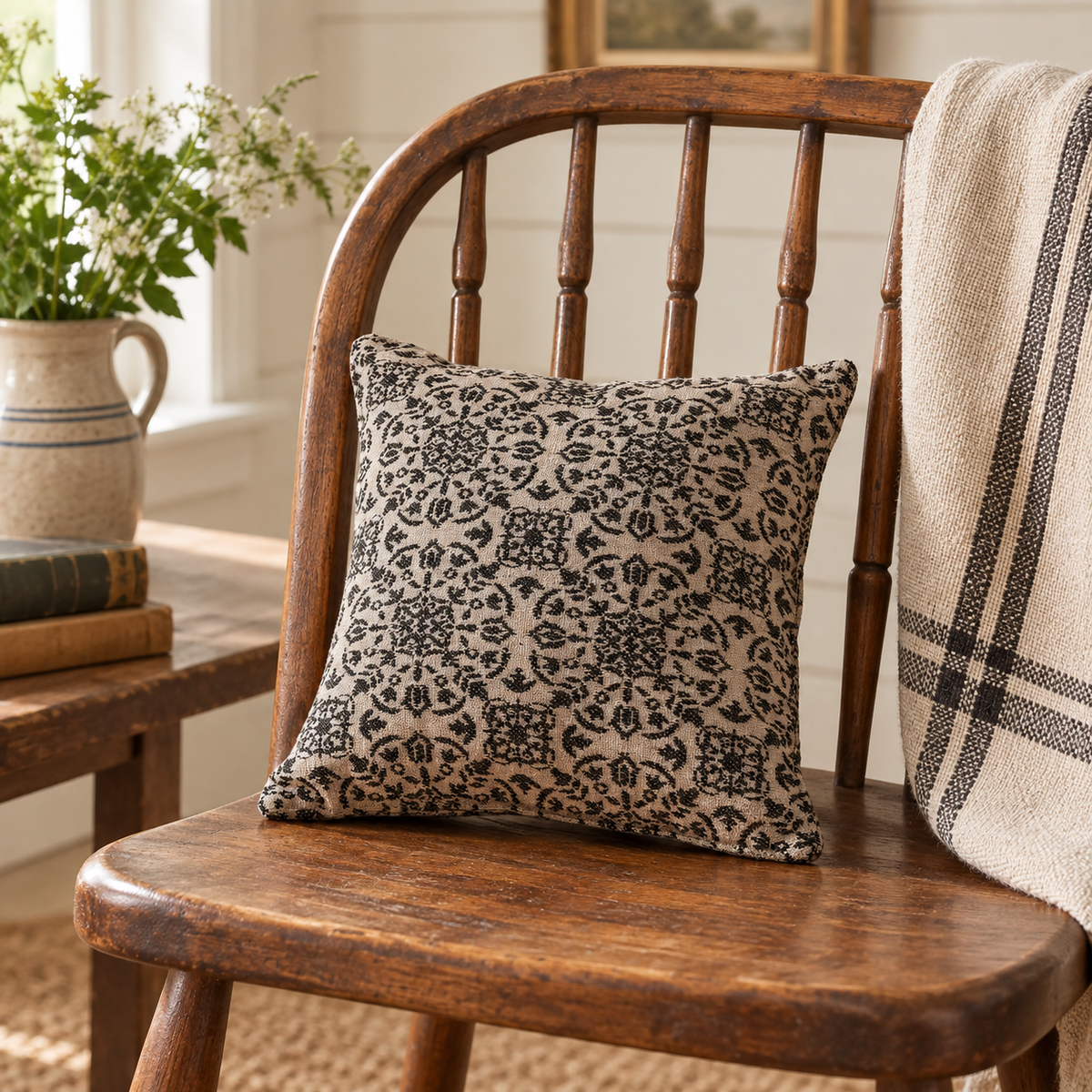 Black Tan Jacquard Throw Pillow 9x9 – Custom House