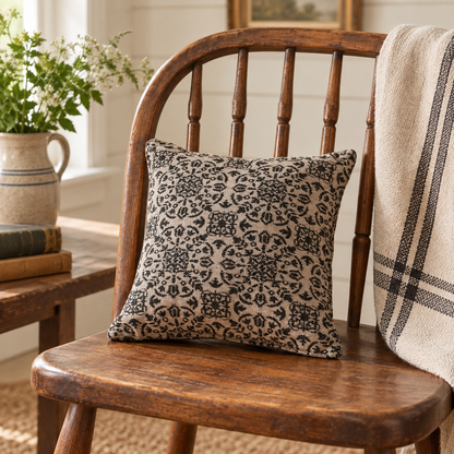 Black Tan Jacquard Throw Pillow 9x9 – Custom House