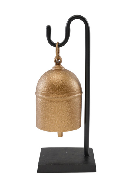 9-1/4”H Antique Gold Metal Bell w/Stand