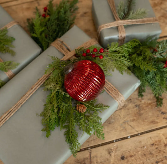 4” Ribbed Red Kugel Ornament