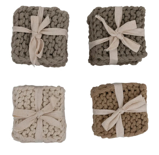 Cotton Crocheted Coasters, set/4, 4 colors