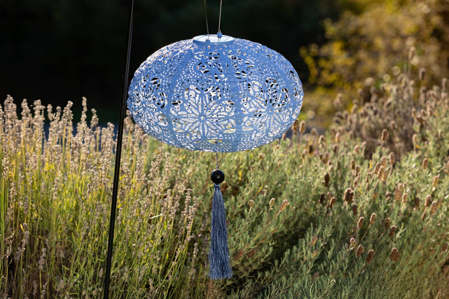 *NEW* Stella Tassel 25.5" Oval Solar Lantern - Sky Blue