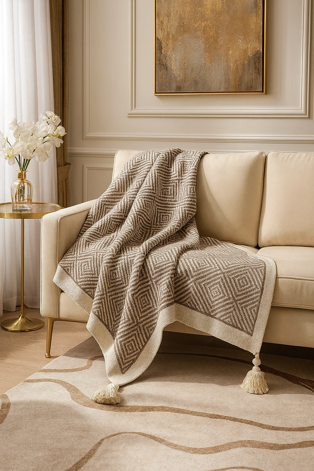 Taupe Geometric Diamond 50"x60" Throw Blanket