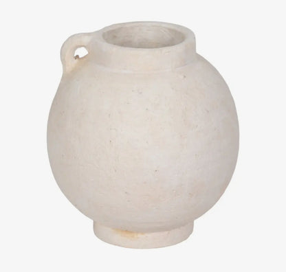 7” White Ceramic Round Bulbous Handle Jug