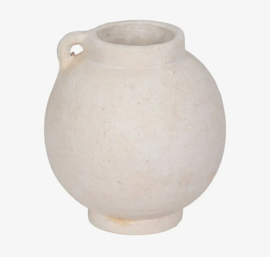 7” White Ceramic Round Bulbous Handle Jug