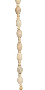 Mango Wood Oval Bead Garland w/Abaca Tassel