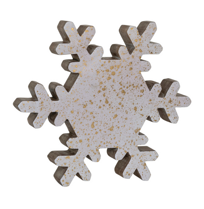 Handmade Enameled Mango Wood Snowflake w/Gold Glitter