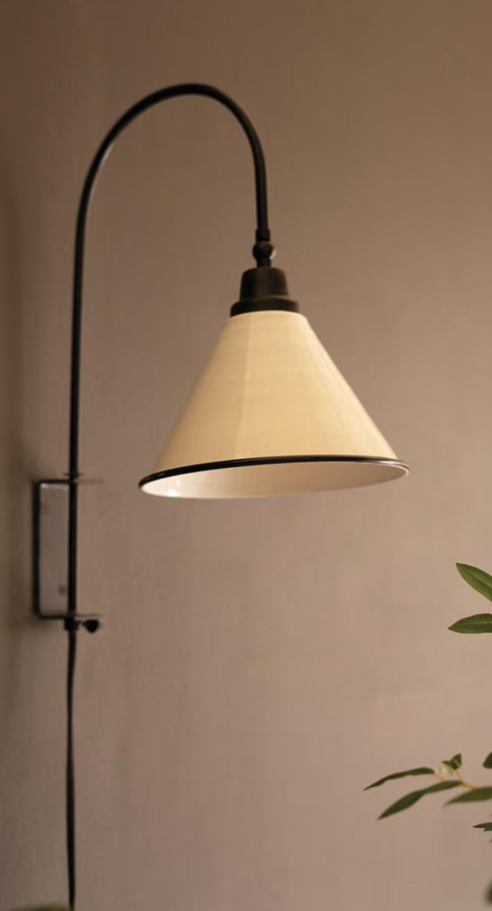 Metal Wall Lamp w/Black and white Enamel Shade