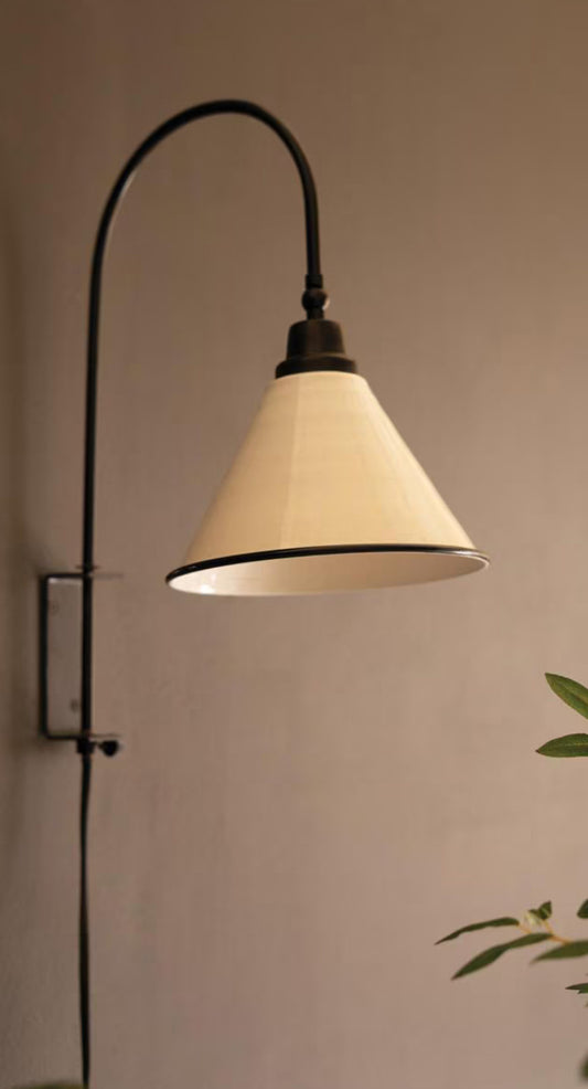 Metal Wall Lamp w/Black and white Enamel Shade