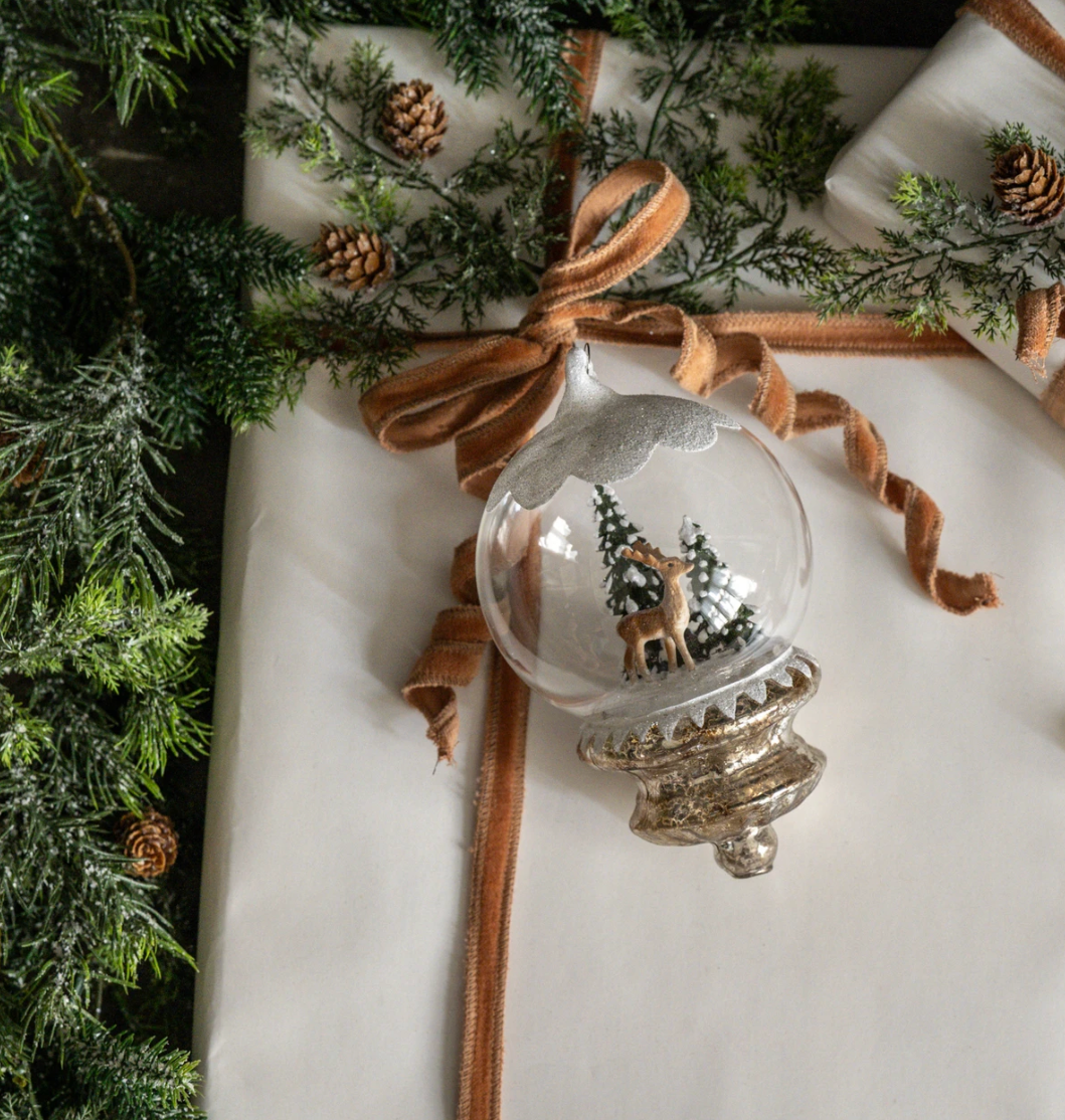 Snow Topped Globe w/ Deer Ornament
