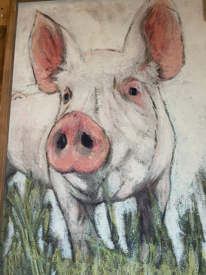 Wood Wall Framed Pig Print