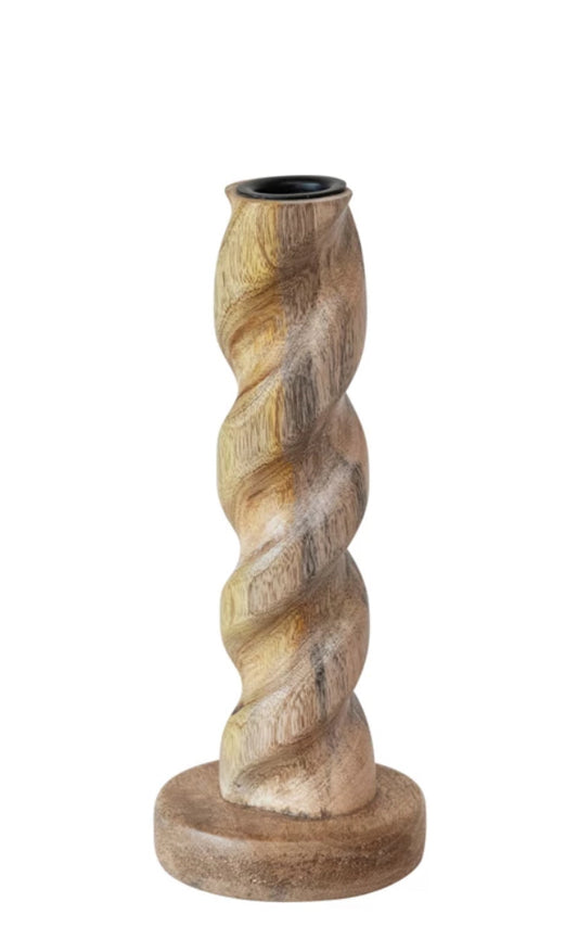 Carved Mango Wood Twisted Taper Holder