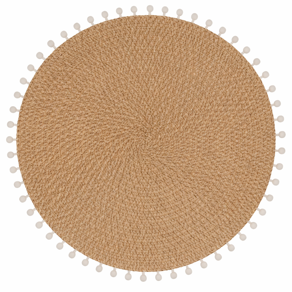 Natural Pom Pom Border 15" Round Placemat