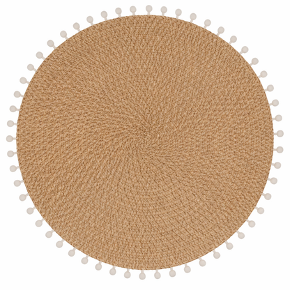 Natural Pom Pom Border 15" Round Placemat