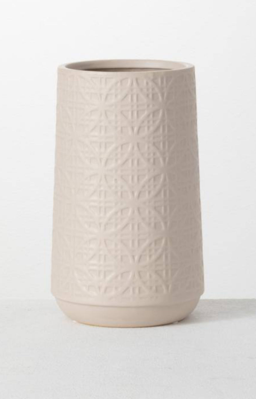 10” Beige Textured Ceramic Vase
