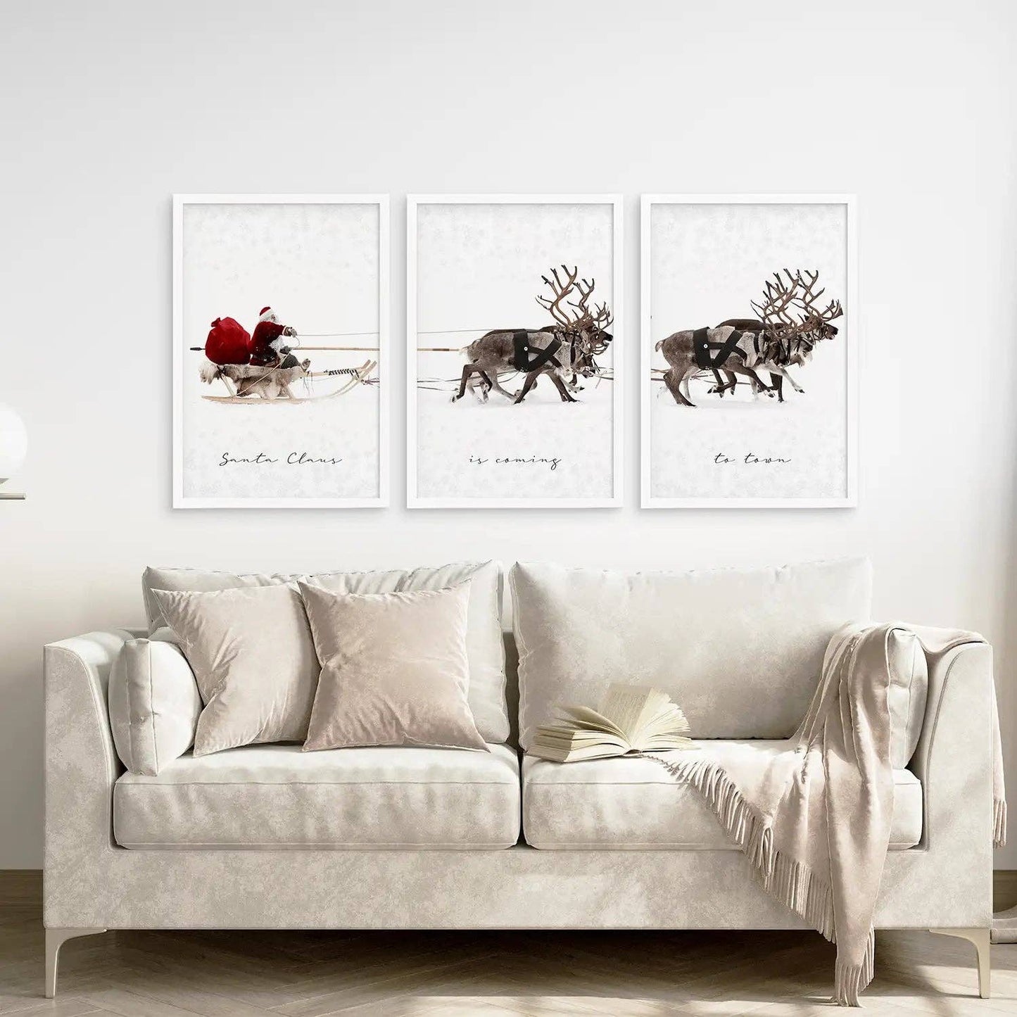 Christmas Santa Claus With a Sleigh Art Print-Set/3-No Frame Included