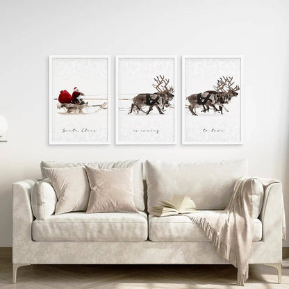 Christmas Santa Claus With a Sleigh Art Print-Set/3-No Frame Included