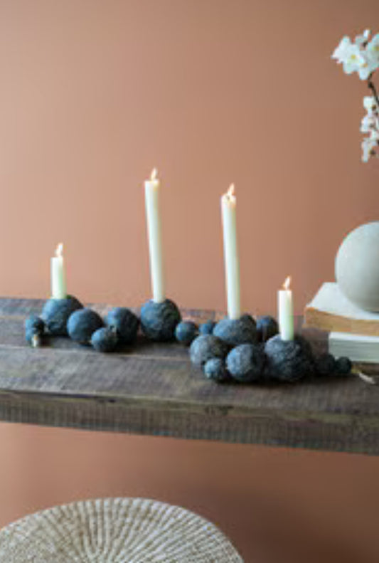 Black Tabletop Clay Beads Taper Holder