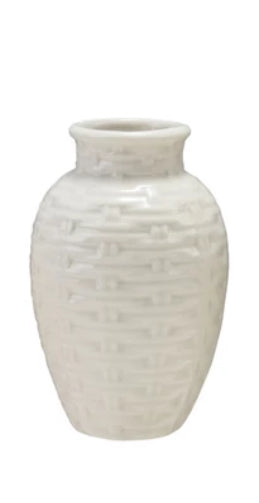5” Embossed Stoneware Basket Weave Vase