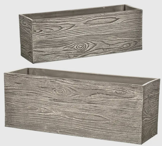 Fiber Resin Rectangle Planter w/Woodgrain-Sm