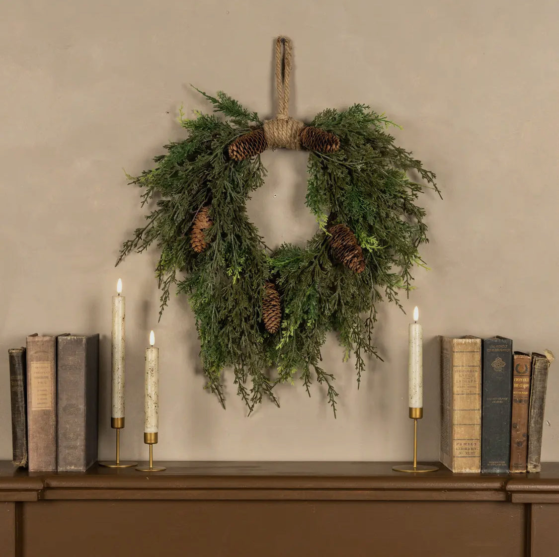 16” Cedar Hanging Wreath w/ cones