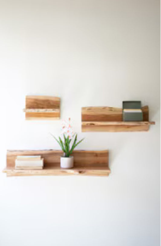 Acacia Wood Floating Wall Shelf- Med