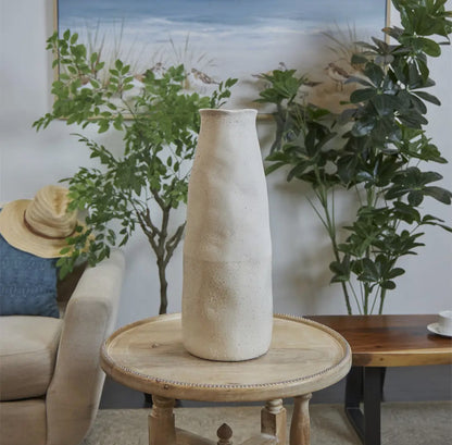 16” Ceramic Asymmetrical Artistic Ivory Vase