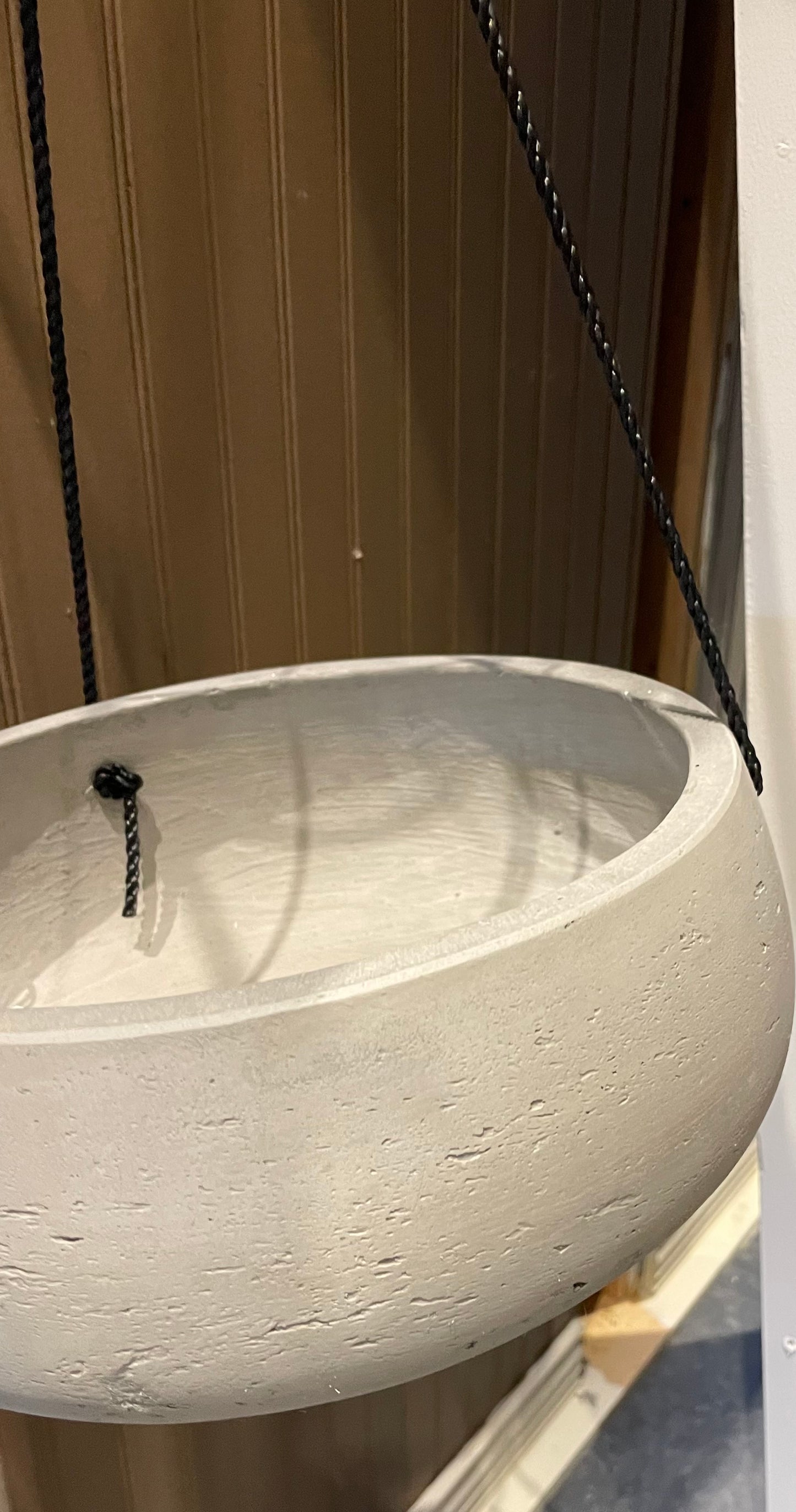 Hanging Concrete Bowl w/ Black Rope HangerHanger