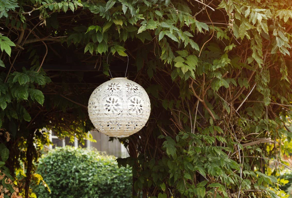 Stella Boho 12" Globe Solar Lantern - Pearl