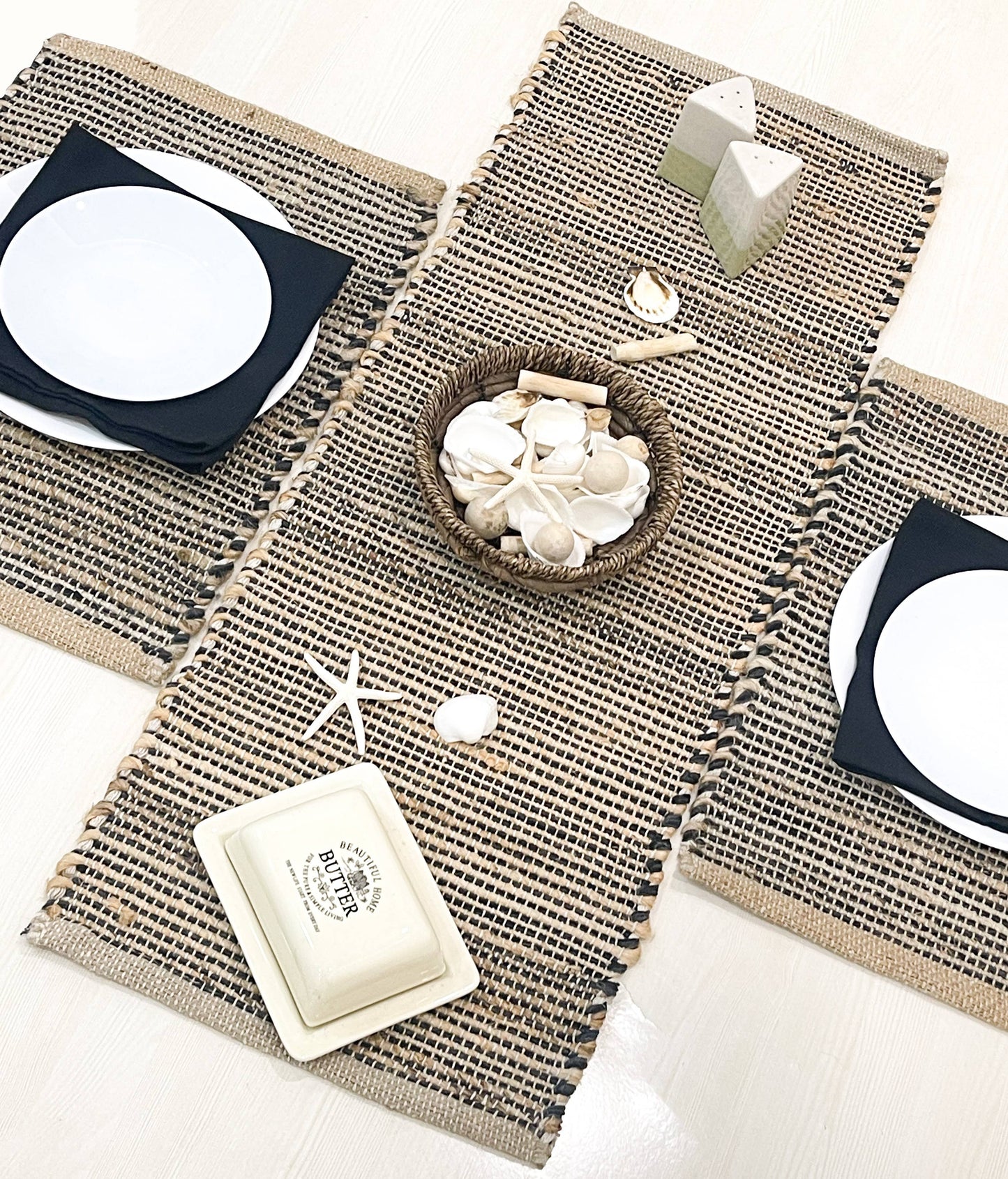 OMBRE TABLE RUNNER, NATURAL JUTE-BLACK, 13''x36''.