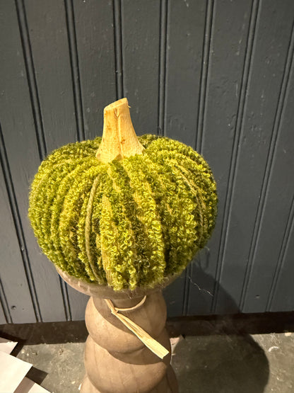 Cotton Blend Boucle/Velvet Pumpkin w/Wood Stem