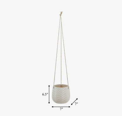 7” White Ceramic Chevron Hanging Planter
