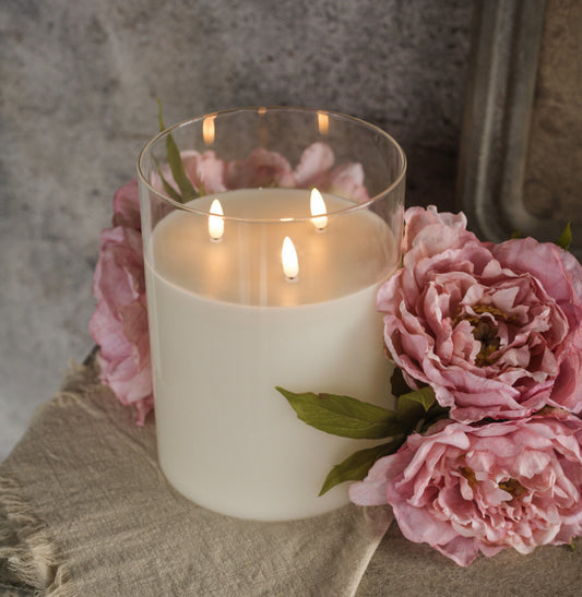 8” Glass 3 Wick 3D Flame Candle