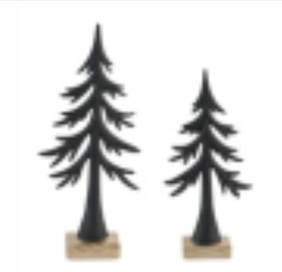 Black Resin Tree on Wood Base-set/2