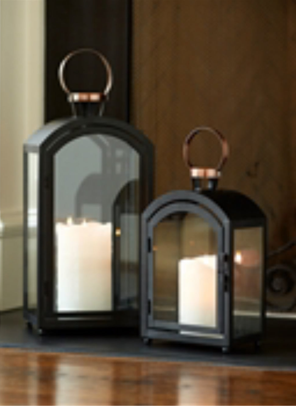 Black Metal Lantern w/Glass-Lg